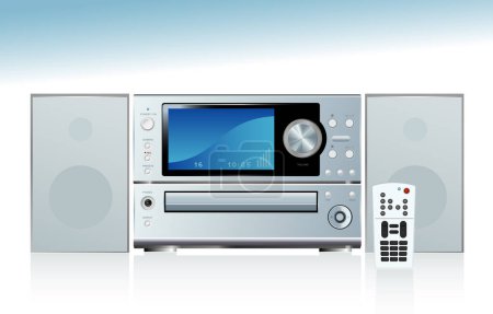 Photo for Generic compact stereo system with speakers and remote control; with reflection. Easy-edit layered file. - Royalty Free Image