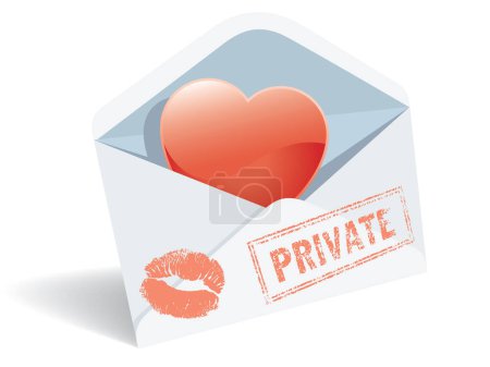 Illustration for Love mail, envelope, heart and lipstick print. - Royalty Free Image