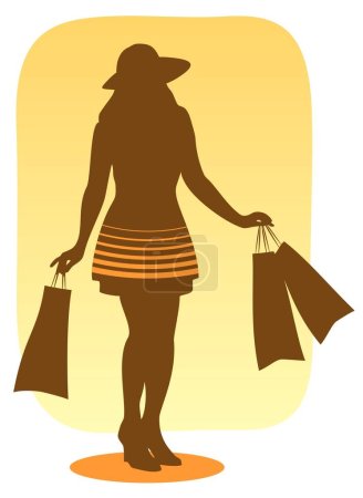 Téléchargez les illustrations : Silhouette marron de la fille avec des paquets dans les mains. - en licence libre de droit