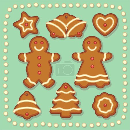Illustration for 8 classic gingerbread cookies. - Royalty Free Image