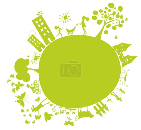 Téléchargez les illustrations : Planète verte stylisée dans le style de dessin animé - en licence libre de droit