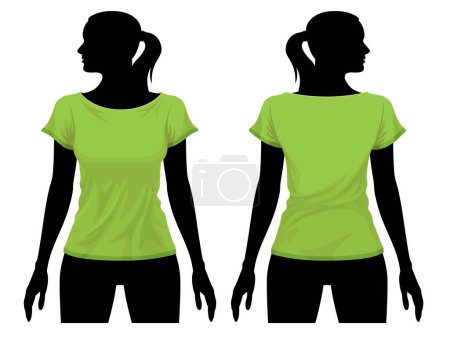 Téléchargez les illustrations : Modèle de t-shirt femme avec silhouette du corps humain - en licence libre de droit