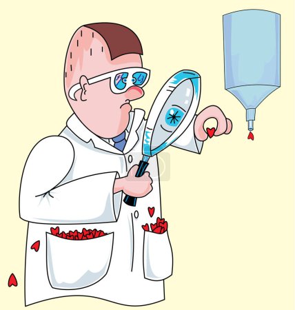 Illustration for Searcher looking at a small heart with a magnifying glass - Royalty Free Image