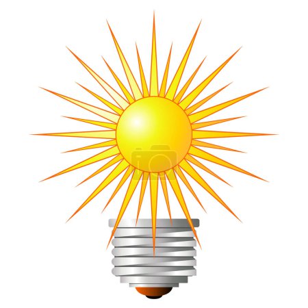 Téléchargez les illustrations : Ampoule avec soleil isolé sur fond blanc - en licence libre de droit