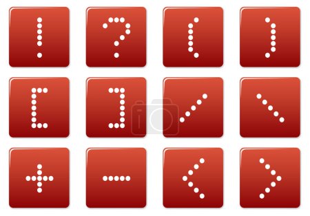 Téléchargez les illustrations : Symbole de matrice icônes carrées ensemble. Palette rouge - blanc. Illustration vectorielle. - en licence libre de droit