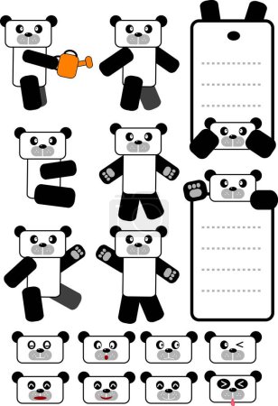 Téléchargez les illustrations : Illustration vectorielle pour 16 types de conception d'ours panda : babillard, émotion, action - en licence libre de droit
