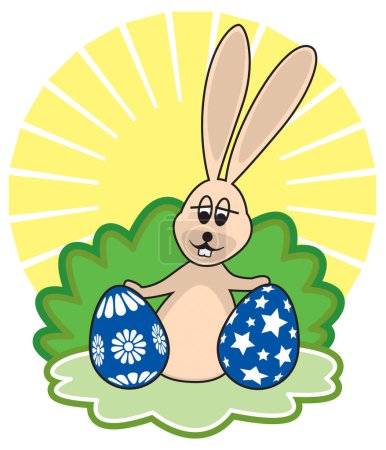 Téléchargez les illustrations : Lapin de Pâques avec œufs peints prêt pour les vacances de Pâques - en licence libre de droit