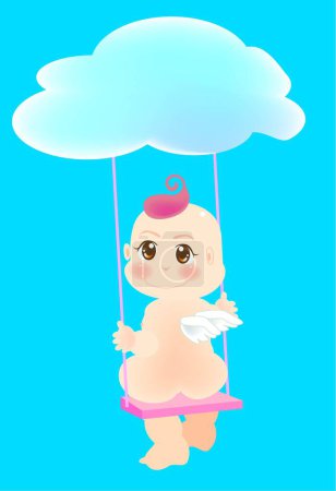 Téléchargez les illustrations : Illustration vectorielle pour un bébé ange joue sur les balançoires - en licence libre de droit