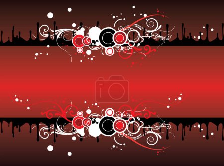 Illustration for Abstract red- darkred gradient background with curvy design elements, cricles and black splatters. You can use it as an atractive background in websites. - Royalty Free Image