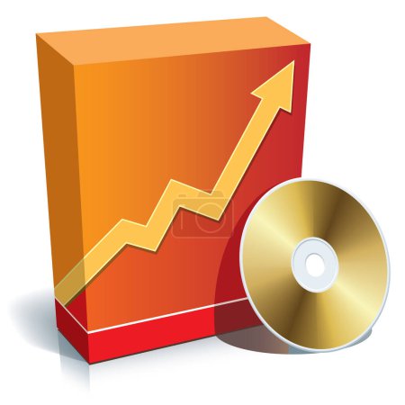 Illustration for Red blank 3d box with a graph and CD. - Royalty Free Image