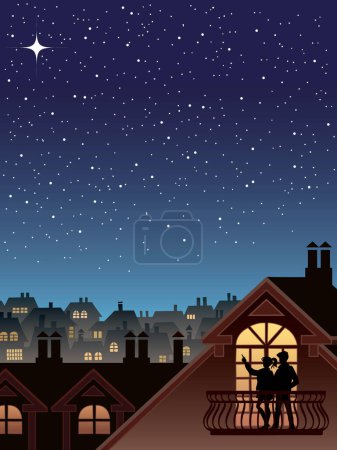 Téléchargez les illustrations : Deux personnes regardent le ciel et les étoiles - en licence libre de droit