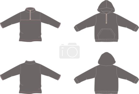 Illustration for Sweatshirt with and without hood, back and front view. Vector graphics, unlimited enlargement. - Royalty Free Image