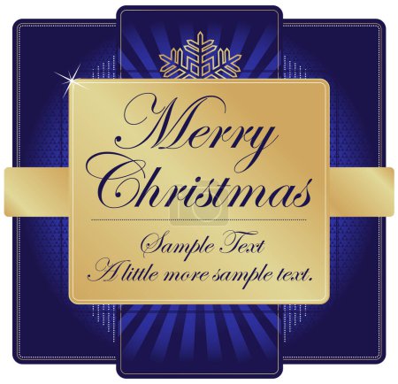 Illustration for Ornate Blue and Gold Christmas Label with room for your own text. - Royalty Free Image
