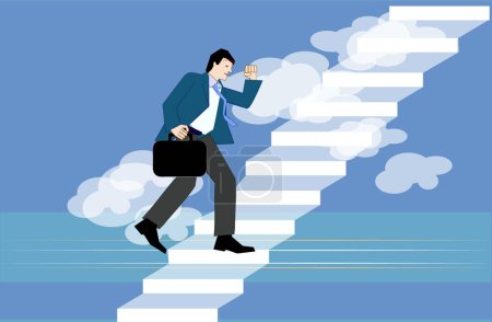 Ilustración de Un exitoso hombre de negocios subiendo por las escaleras en el exterior - Imagen libre de derechos