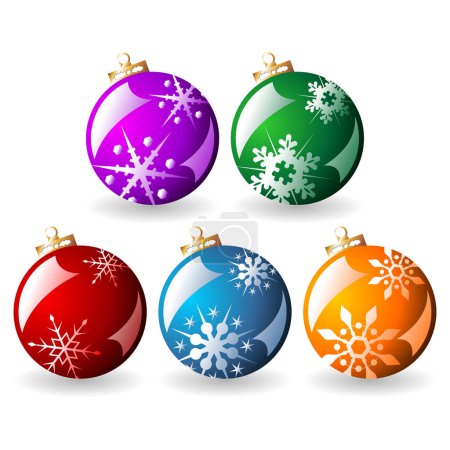 Illustration for Ornamented Christmas balls over white isolated over white - Royalty Free Image
