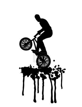Ilustración de Bmx saltar en salpicadura en blanco y negro. ilustración vectorial - Imagen libre de derechos