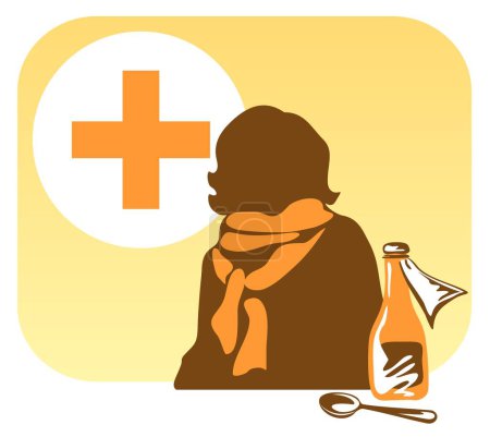 Ilustración de Persona estilizada en una bufanda con mezcla y la cuchara sobre un fondo amarillo - Imagen libre de derechos