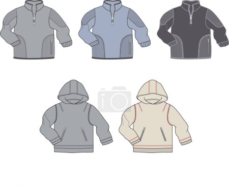 Illustration for Sweatshirts for children, with and without hood. Front view only. Vector graphics, unlimited enlargement. - Royalty Free Image