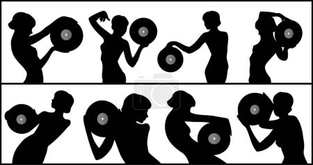 Illustration for Vinyl dancing silhouettes image - color illustration - Royalty Free Image
