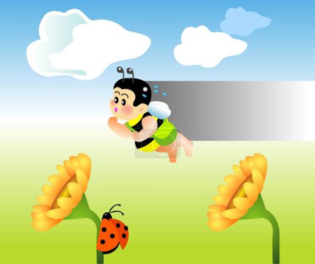Illustration for Vector illustration for a baby bee late for school. - Royalty Free Image