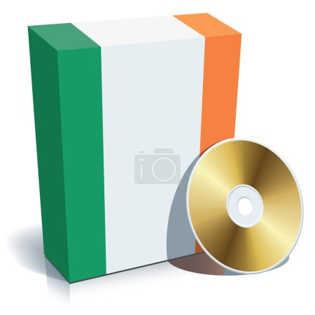 Illustration for Irish software box with national flag colors and CD. - Royalty Free Image