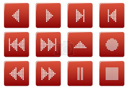 Illustration for Multimedia navigation buttons set. Red - white palette. Vector illustration. - Royalty Free Image