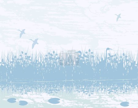 Illustration for Vector illustration of birds in a natural wetland - Royalty Free Image