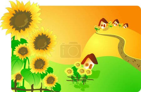 Illustration for Rural landscape with sunflowers - Royalty Free Image