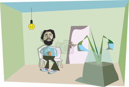 Téléchargez les illustrations : Jeune homme relaxant et boire du thé - en licence libre de droit
