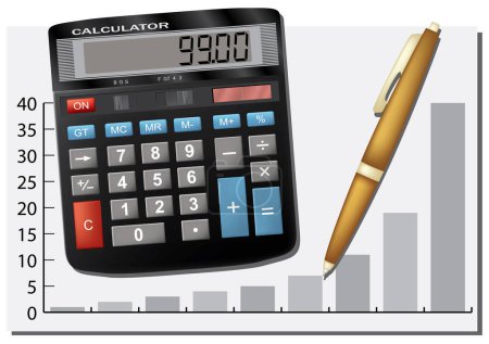 Illustration for Calculator and pen. Business team. Vector illustration. - Royalty Free Image