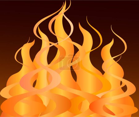 Ilustración de Primer plano del fuego y las llamas sobre un fondo negro - Imagen libre de derechos