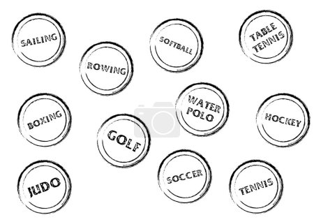 Illustration for Stamp marks with sport names on it over white - Royalty Free Image