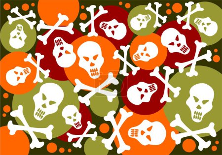 Illustration for Cartoon moon, skulls and bones pattern on a black background. Halloween illustration. - Royalty Free Image