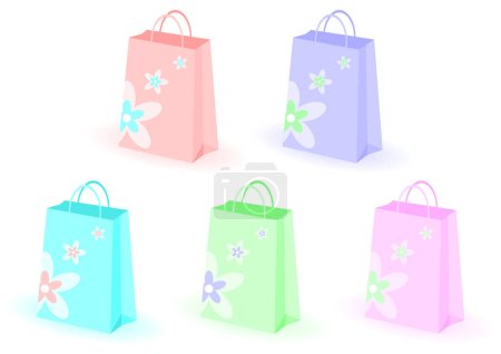 Illustration for Shopping bags decorated with flowers over white background - Royalty Free Image