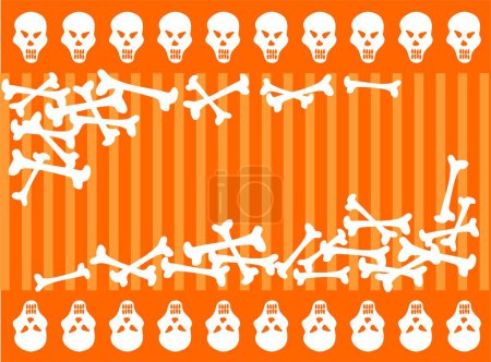 Illustration for Cartoon skulls and bones on a orange  background. Halloween illustration. - Royalty Free Image