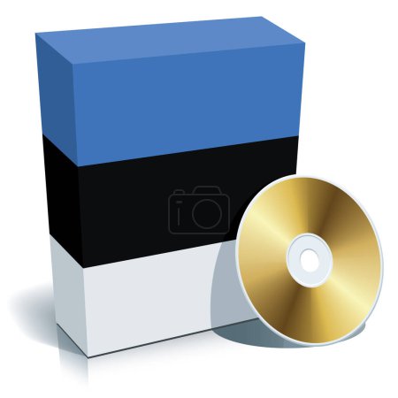Illustration for Estonian software box with national flag colors and CD. - Royalty Free Image