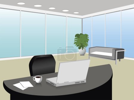 Illustration for Illustration of modern designed office, laptop and desk - Royalty Free Image