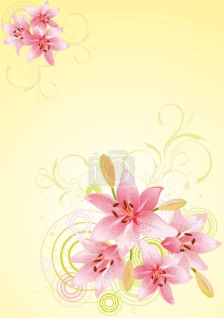 Ilustración de Lily rosa, vector de fondo floral - Imagen libre de derechos