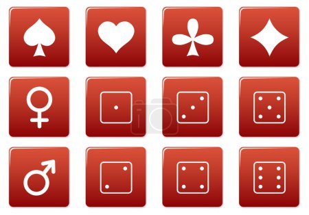 Illustration for Games square icons set. Red - white palette. Vector illustration. - Royalty Free Image