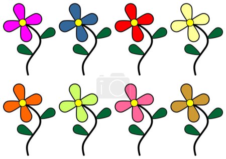 Ilustración de Colorido conjunto de flores aisladas sobre fondo blanco - Imagen libre de derechos