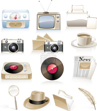 Illustration for Set of icons with aged objects - Royalty Free Image