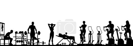 Illustration for Editable vector foreground of a gym scene in silhouette with all elements as separate objects - Royalty Free Image