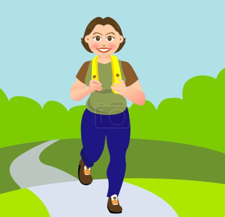 Illustration for A woman is jogging in a garden or park - Royalty Free Image