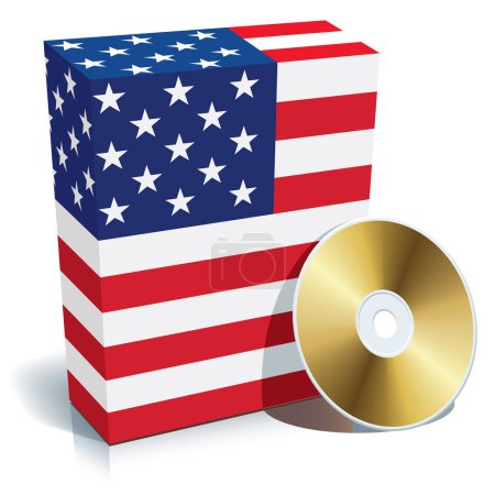 Illustration for American software box with national flag colors and CD. - Royalty Free Image