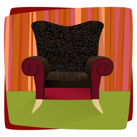 Téléchargez les illustrations : Chaise rembourrée confortable fantaisiste avec velours imprimé léopard. Chaise peut être utilisé sans fond. - en licence libre de droit
