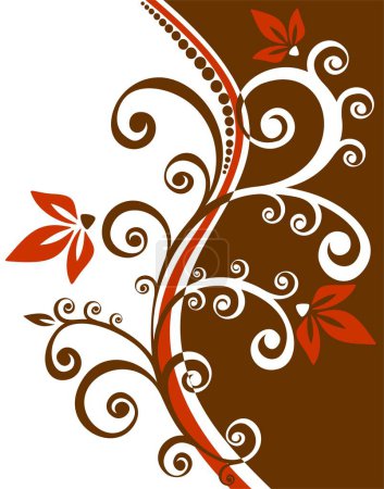Illustration for Gentle curves and flowers on a red  background. - Royalty Free Image