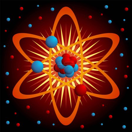Téléchargez les illustrations : Symbole atome sur un fond rouge très foncé - en licence libre de droit