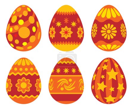 Illustration for Easter painted eggs collection in red color - Royalty Free Image