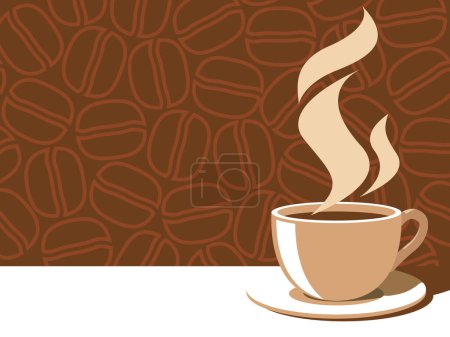 Illustration for Coffee cup with aroma steam on a brown background with coffee beans. - Royalty Free Image
