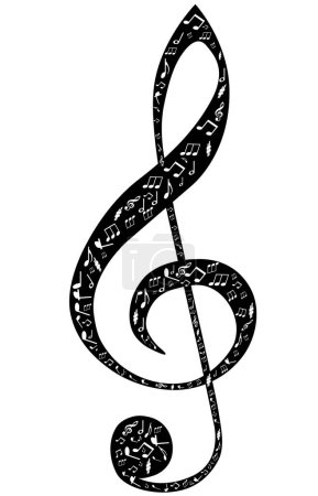 Illustration for Treble clef design by musical notes on a white backgroun - Royalty Free Image